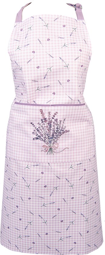 Clayre & Eef Keukenschort 70x85 cm Paars Wit Katoen lavendel BBQ Schort