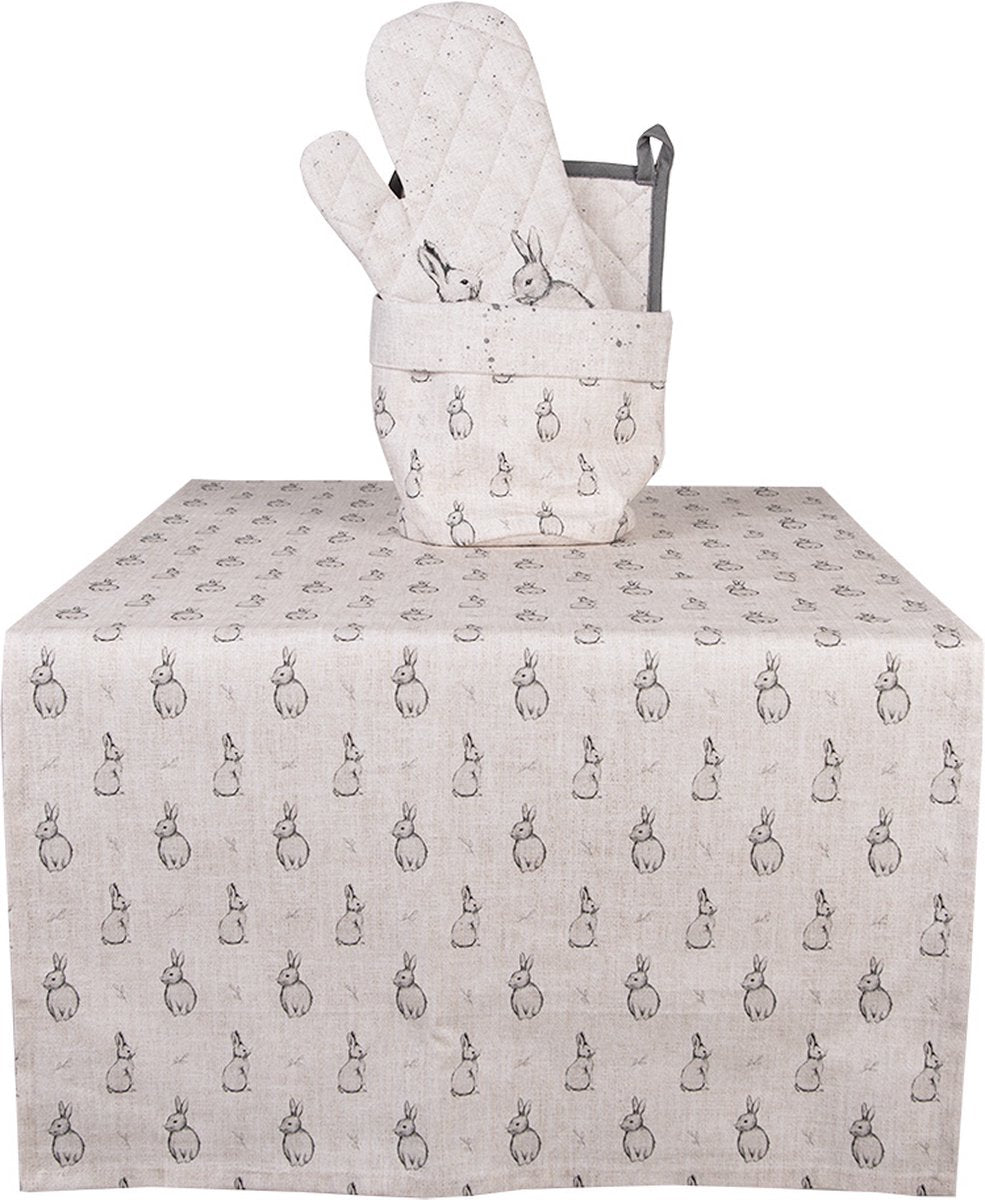 Clayre &amp; Eef Ovenwant 18x30 cm Beige Grijs Katoen Konijn