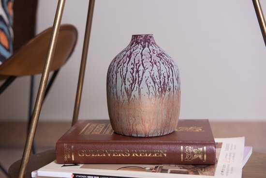 Clayre & Eef Vaas Ø 12*16 cm Bruin Glas Rond Glazen Vaas