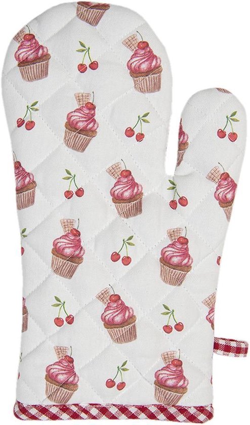 Clayre & Eef Ovenwant 16*30 cm Rood Katoen Cupcake Ovenhandschoen Cadeau voor haar