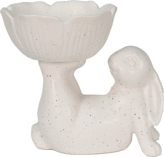 Clayre & Eef Decoratie beeld Konijn 15*11*14 cm Wit Kunststof Decoratief Figuur Paashaas Woonaccessoires
