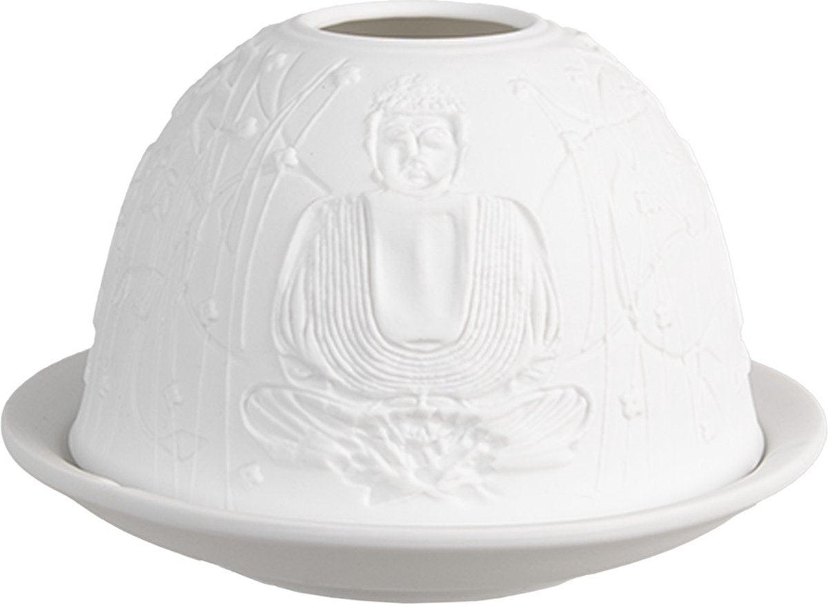 Clayre & Eef Waxinelichthouder Ø 12x8 cm Wit Porselein Boeddha