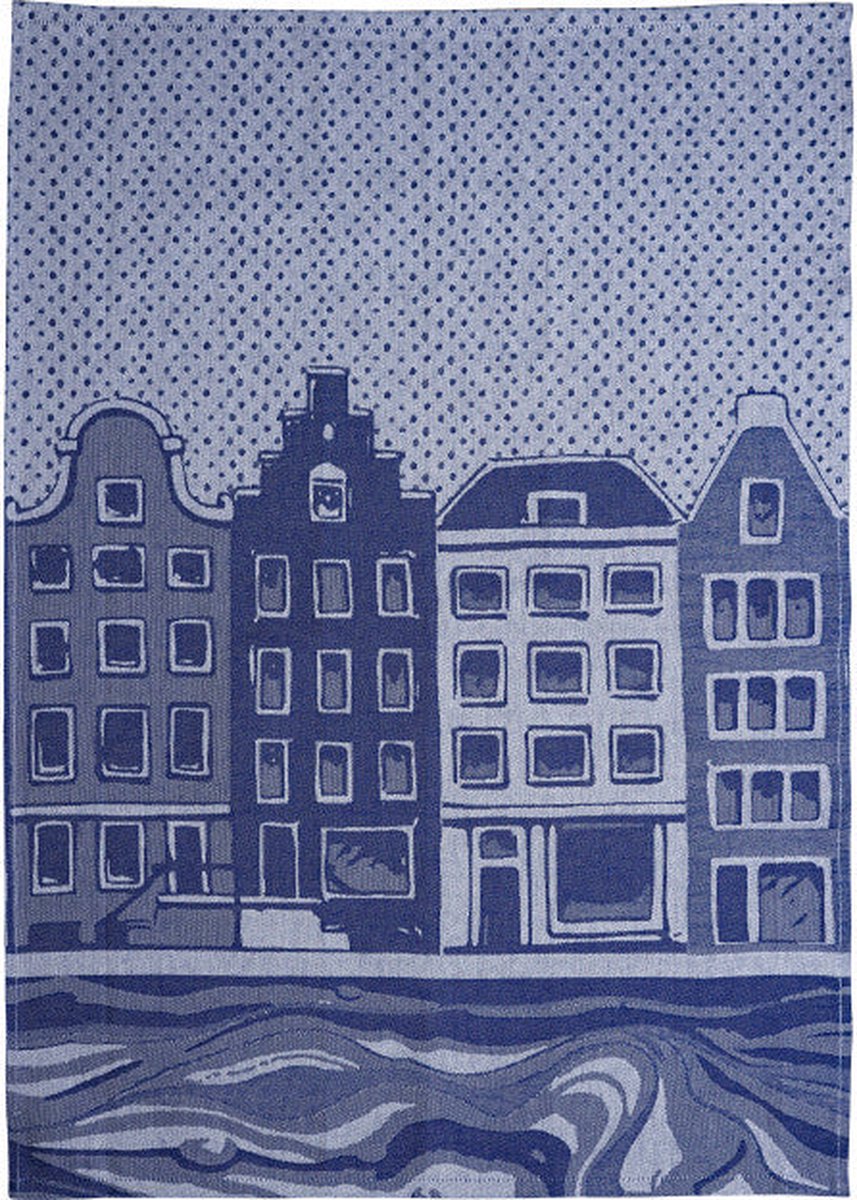Heinen Delfts Blauw - Theedoek 'Huisjes'