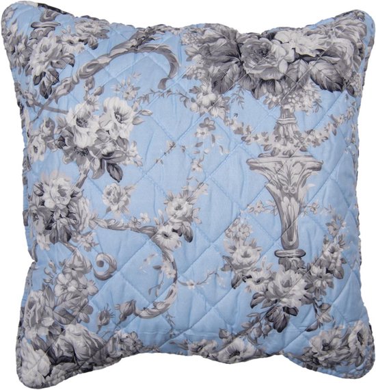 Clayre & Eef Kussenhoes 50*50 cm Blauw Polyester Vierkant Bloemen Sierkussenhoes Kussen hoes