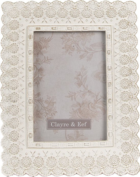 Clayre & Eef Fotolijst 10x15 cm Wit Kunststof Glas Rechthoek Fotokader Wissellijst Foto Frame