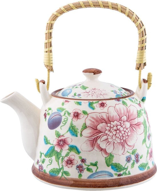 Clayre & Eef Theepot met Filter 700 ml Meerkleurig Keramiek Rond Bloemen Theekan Cadeau voor haar Chinese Theepot