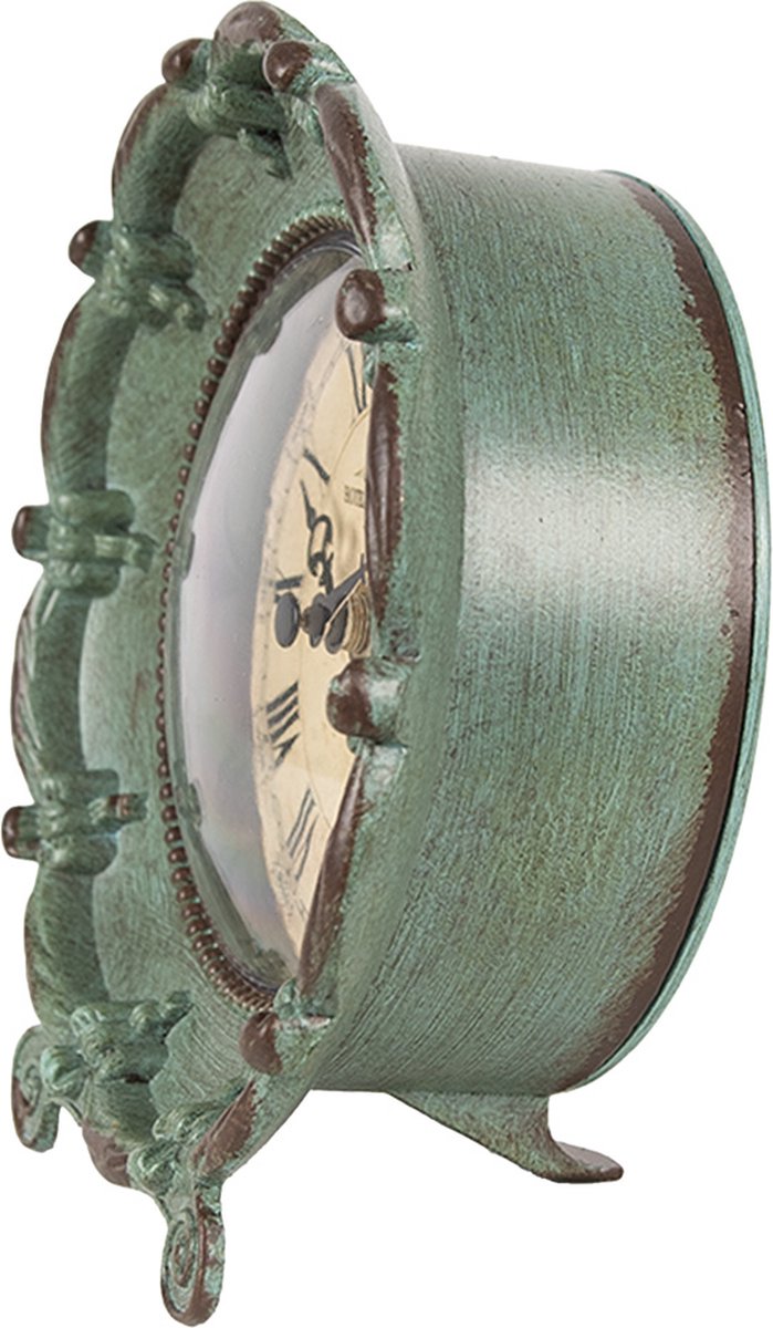Clayre & Eef Tafelklok 15x7x16 cm Groen IJzer Glas