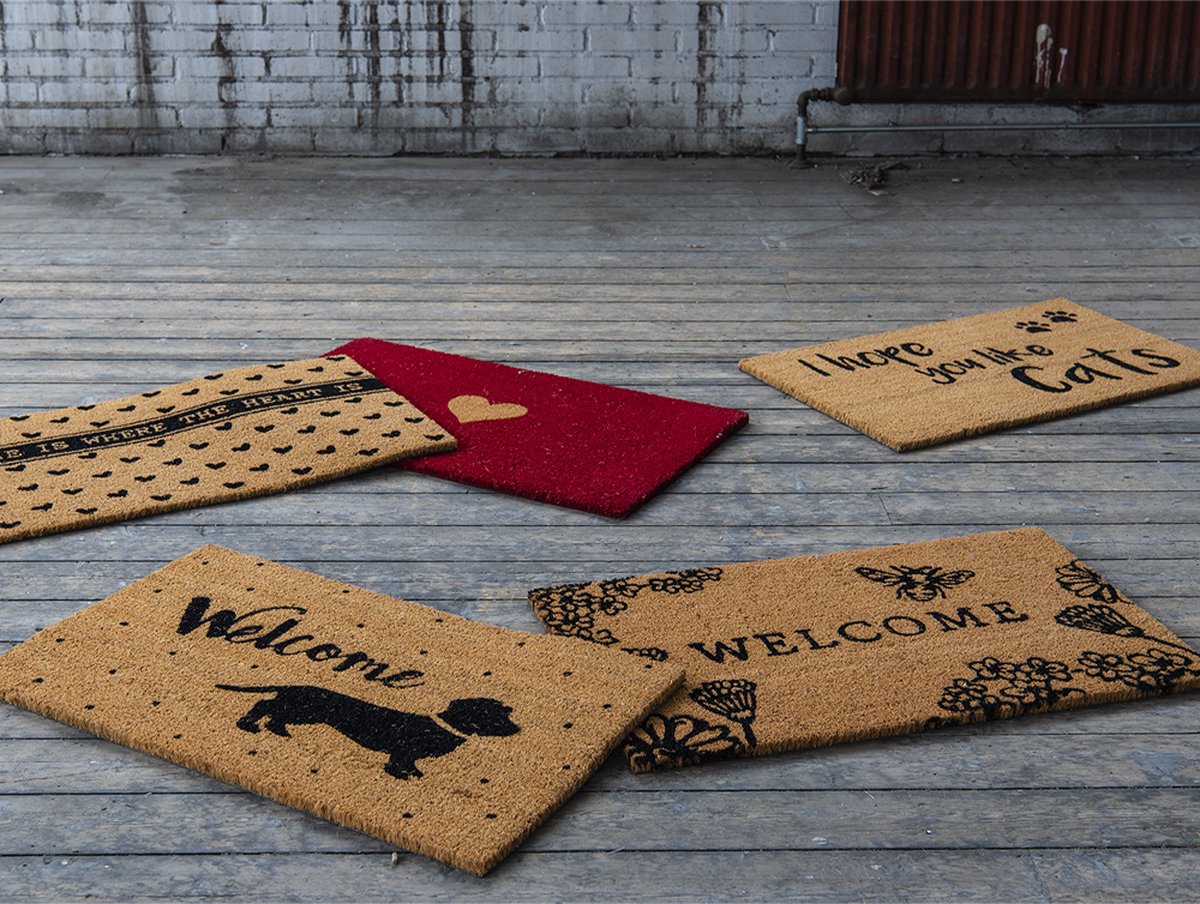 Clayre & Eef Deurmat 75x45 cm Rood Kokosvezel Rubber Rechthoek Hart Kokosmat Mat Schoonloopmat
