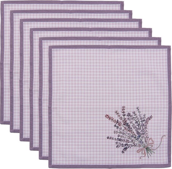 Clayre & Eef Servetten Katoen (set v 6) 40*40 cm Paars Wit 100% Katoen Vierkant Lavendel Servet Stof