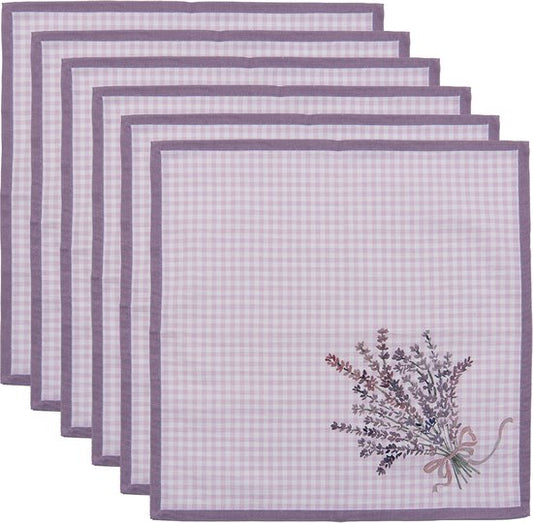 Clayre & Eef Servetten Katoen (set v 6) 40*40 cm Paars Wit 100% Katoen Vierkant Lavendel Servet Stof