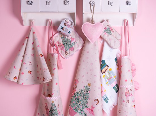 Clayre & Eef Ovenwant 18x30 cm Beige Roze Katoen Notenkraker Ovenhandschoen Cadeau voor haar