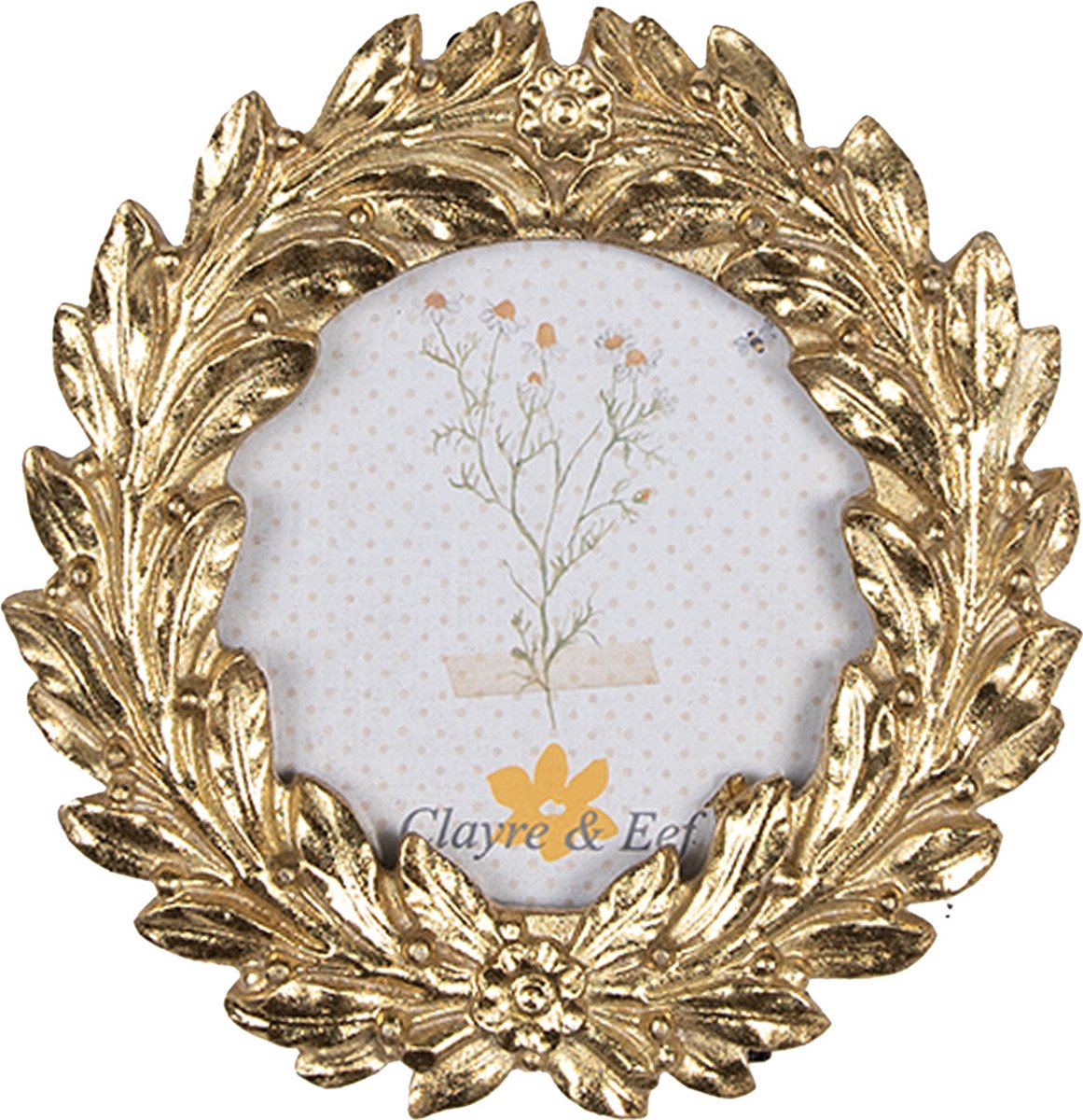 Clayre & Eef Fotolijst Ø 8 cm Goudkleurig Kunststof Glas Rond Fotokader