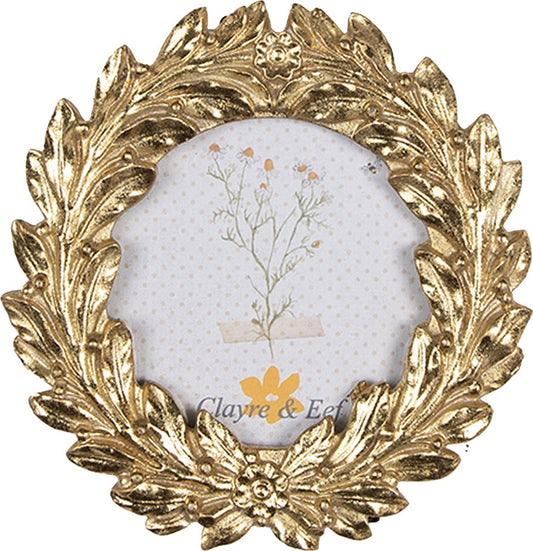 Clayre & Eef Fotolijst Ø 8 cm Goudkleurig Kunststof Glas Rond Fotokader