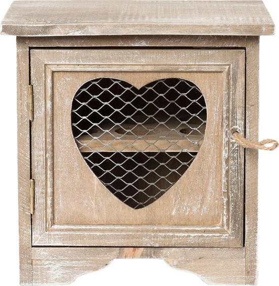 Clayre & Eef Eierkastje 19*14*19 cm Bruin Hout Hartje Eierhouder