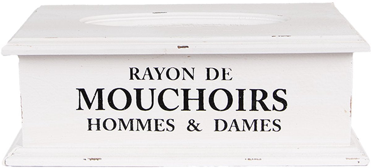 Clayre & Eef Tissue Box 28x16x10 cm Wit Hout