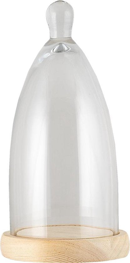 Clayre & Eef Stolp Ø 14*29 cm Transparant Hout Glas Rond Glazen Stolp