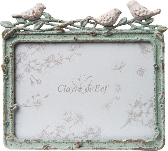Clayre & Eef Fotolijst 14*2*12 cm / 13*9 cm Groen Ijzer Glas Rechthoek Vogel Fotokader Wissellijst Foto Frame