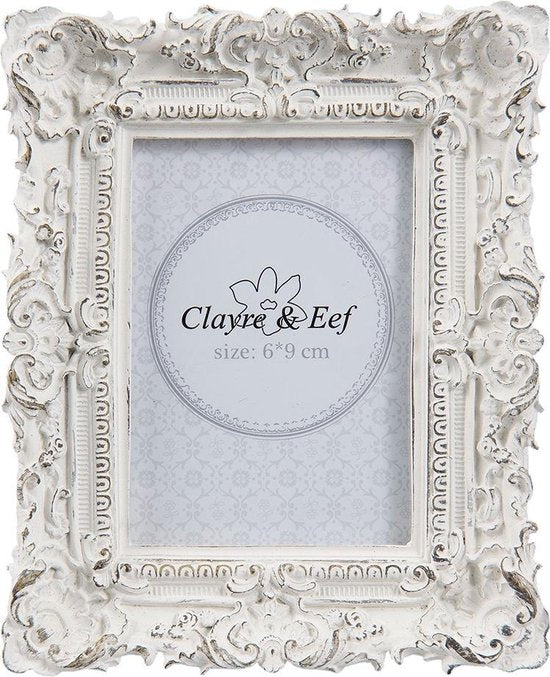 Clayre & Eef Fotolijst 10*2*12 cm / 6*9 cm Wit Kunststof Glas Rechthoek Fotokader Wissellijst Foto Frame