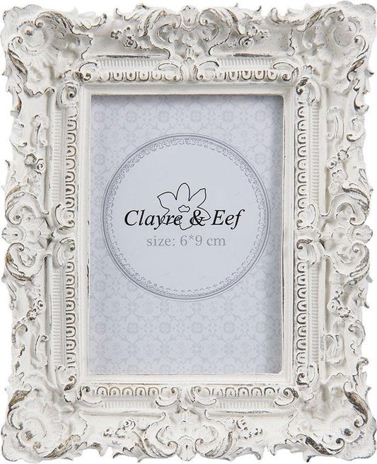 Clayre & Eef Fotolijst 10*2*12 cm / 6*9 cm Wit Kunststof Glas Rechthoek Fotokader Wissellijst Foto Frame