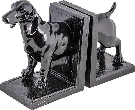 Clayre & Eef Boekensteunen Set van 2 Hond 25*9*15 cm Zwart Kunststof Boekenhouders Boekensteun
