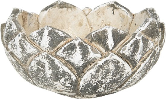 Clayre & Eef Bloempot Binnen Ø 15*8 cm Grijs Steen Rond Plantenpot