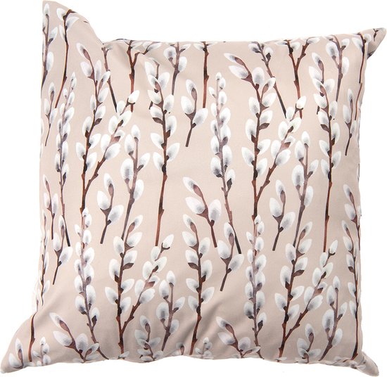 Clayre & Eef Kussenhoes 45*45 cm Beige Bruin Wit Polyester Vierkant Katjestakken Sierkussenhoes