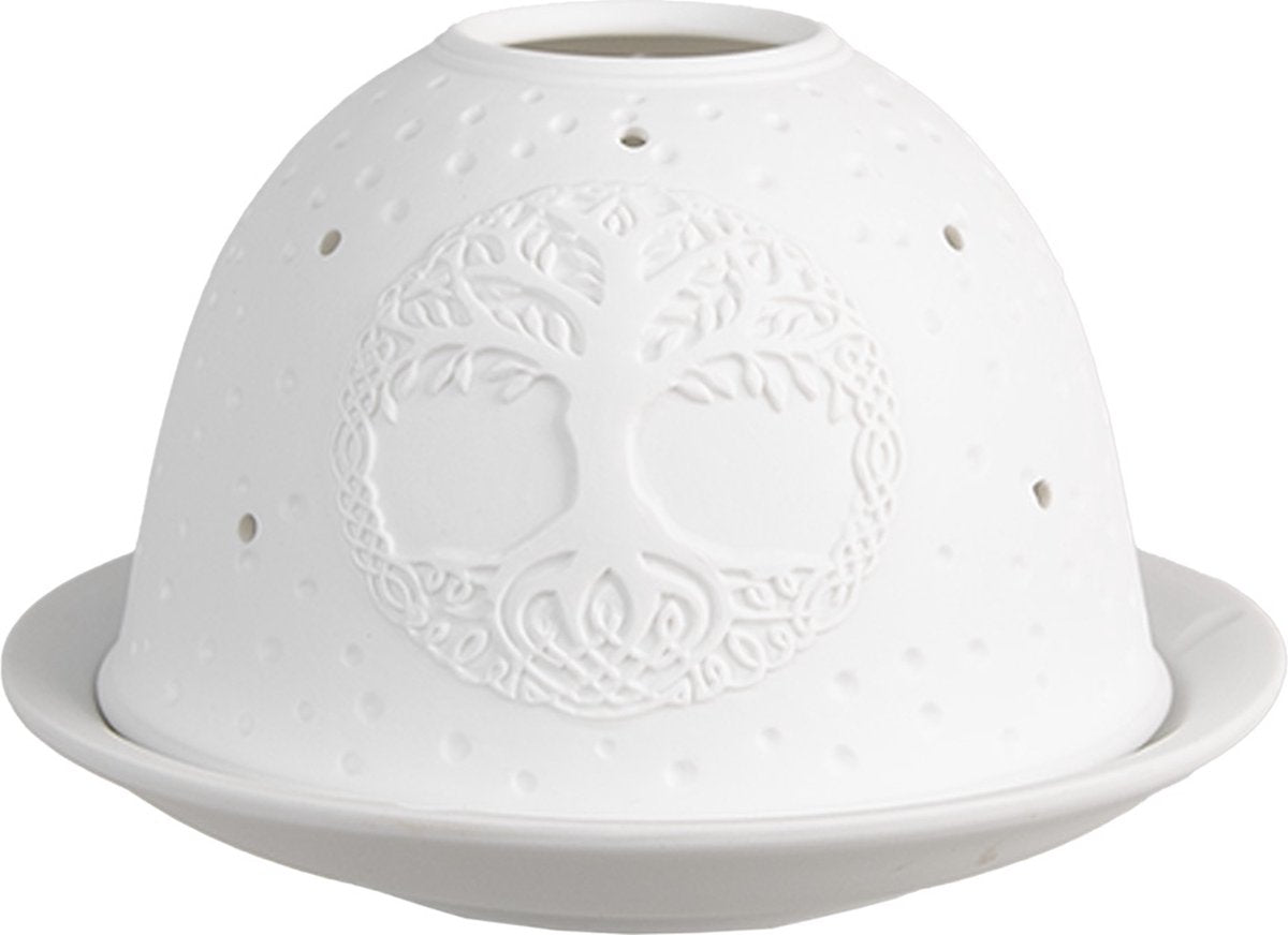 Clayre & Eef Waxinelichthouder Ø 12x8 cm Wit Porselein Levensboom