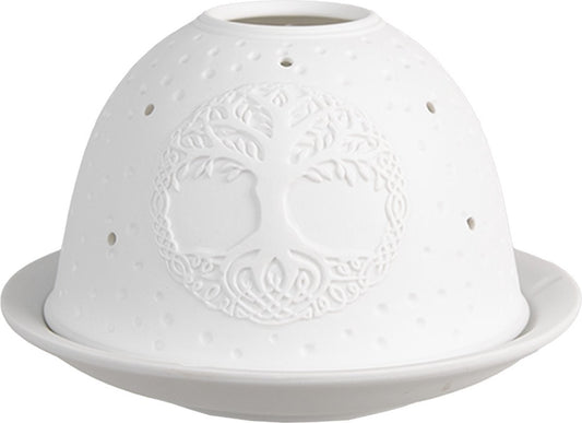 Clayre & Eef Waxinelichthouder Ø 12x8 cm Wit Porselein Levensboom