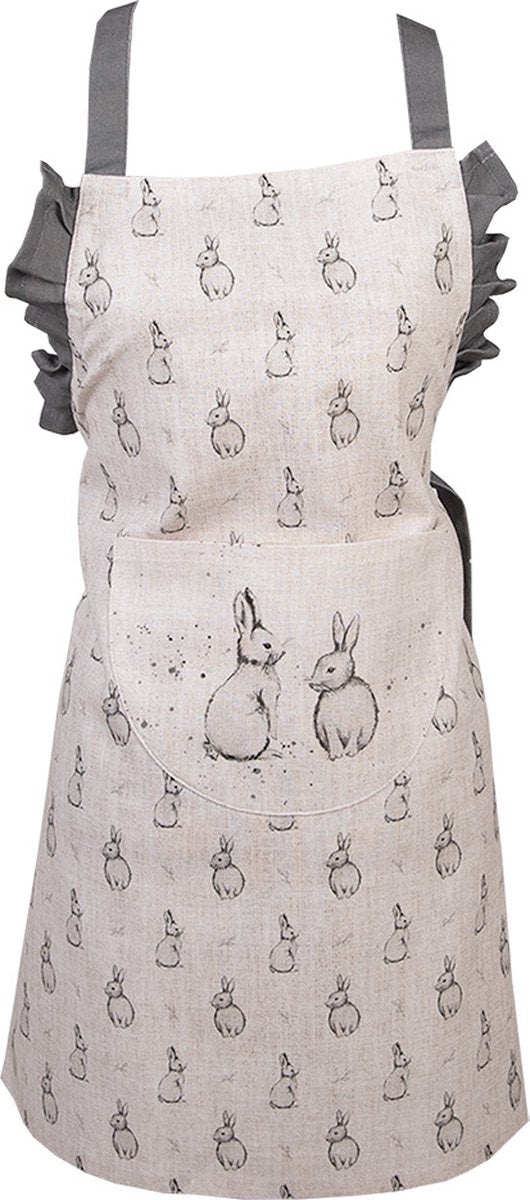 Clayre & Eef Keukenschort Kinderen 56x48 cm Beige Grijs Katoen Konijn
