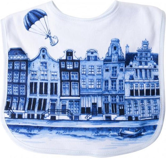 Baby Slab Grachtenpanden - Heinen Delfts Blauw - Wit met blauwe huisjes- Katoenen slab
