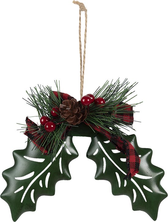 Clayre & Eef Decoratie Hanger 16*5*14 cm Groen Rood Ijzer Kunststof Kersthanger Kerstboomversiering