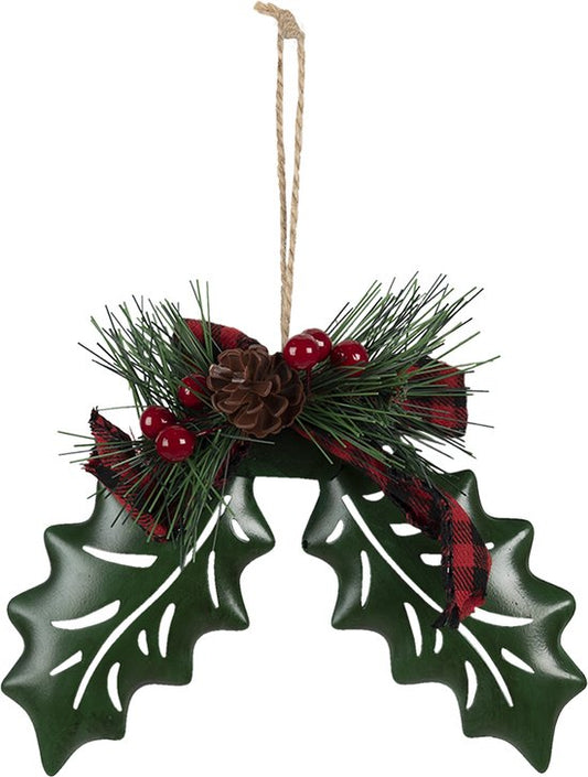 Clayre & Eef Decoratie Hanger 16*5*14 cm Groen Rood Ijzer Kunststof Kersthanger Kerstboomversiering