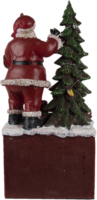 Clayre & Eef Kerstdecoratie Beeld Kerstman 16*10*34 cm Rood Groen Wit Kunststof Kalender Decoratief Figuur Decoratieve Accessoires Woonaccessoires