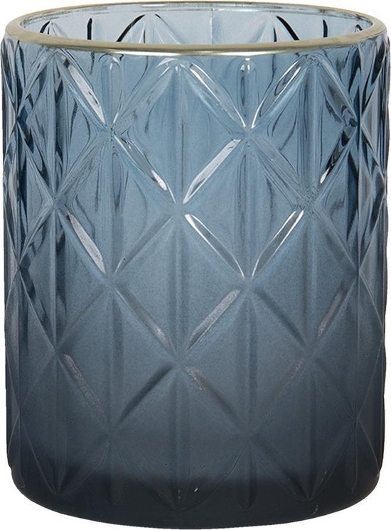 Clayre & Eef Glazen Theelichthouder Ø 10*12 cm Blauw Glas Rond Waxinelichthouder Windlichthouder