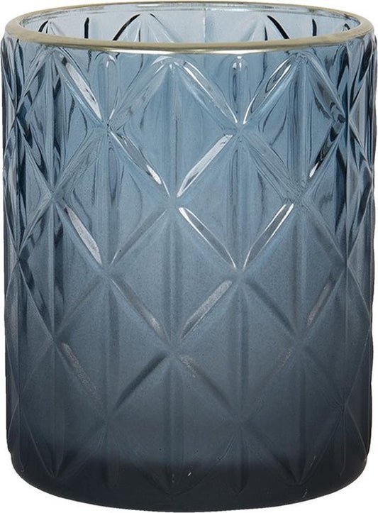 Clayre & Eef Glazen Theelichthouder Ø 10*12 cm Blauw Glas Rond Waxinelichthouder Windlichthouder