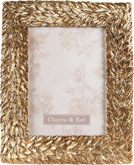 Clayre & Eef Fotolijst 13x18 cm Goudkleurig Kunststof Glas Rechthoek Fotokader Wissellijst Foto Frame
