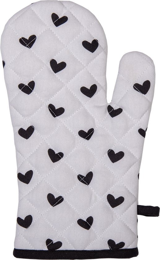 Clayre & Eef Ovenwant 18*30 cm Wit Zwart Katoen Vogeltjes Ovenhandschoen Cadeau voor haar