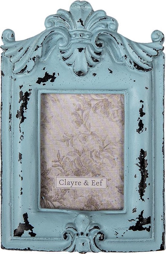 Clayre & Eef Fotolijst 9*1*14 cm / 5*8 cm Blauw Kunststof Glas Rechthoek Fotokader Wissellijst Foto Frame