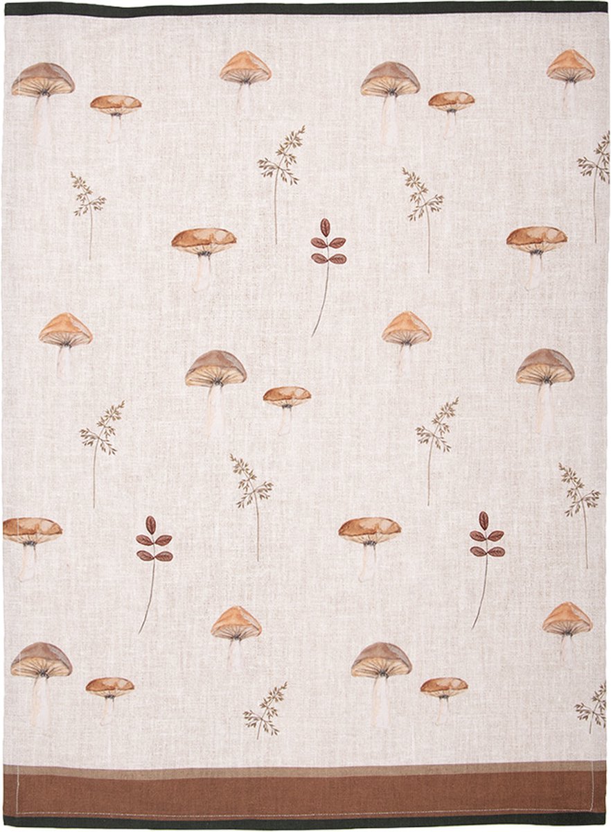 Clayre & Eef Theedoek 50x70 cm Beige Katoen Paddenstoelen Keukenhanddoek