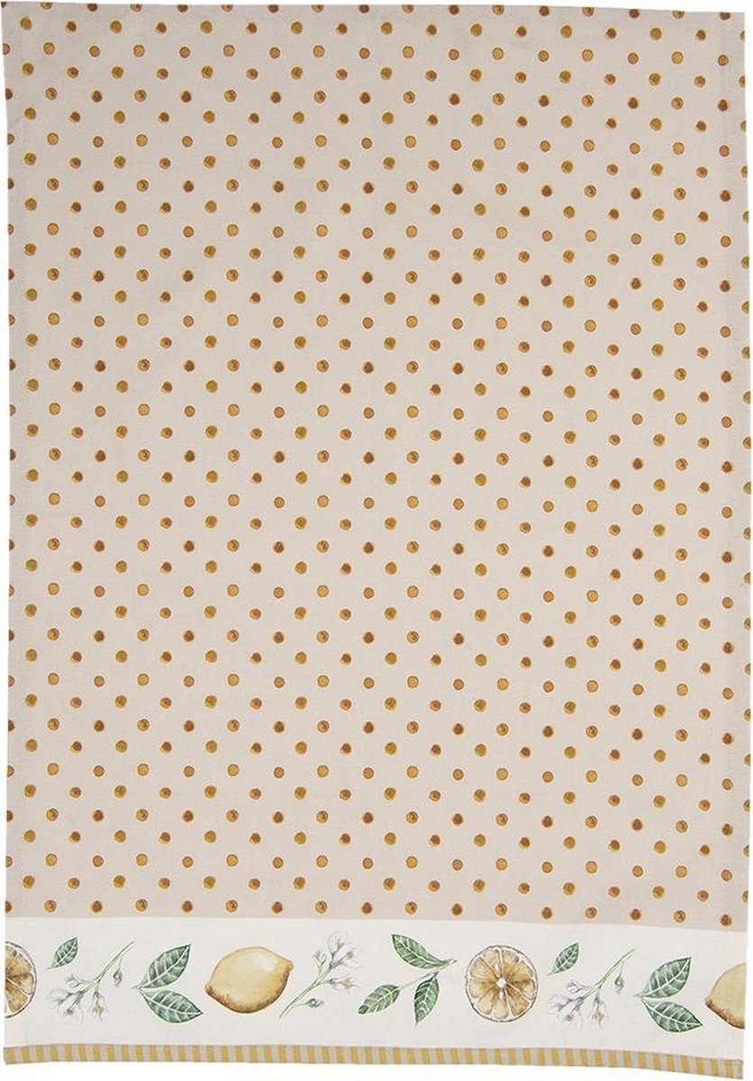 Clayre & Eef Theedoek 50x70 cm Beige Geel Katoen Rechthoek Citroen Vaatdoek