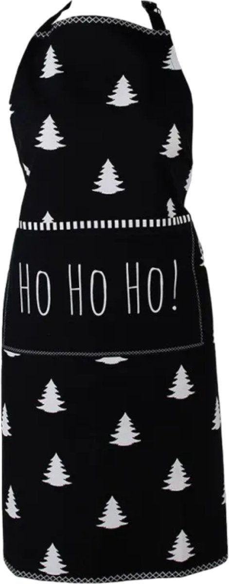 Clayre & Eef Keukenschort 70x85 cm Zwart Wit Katoen Kerstboom Ho Ho Ho ! BBQ Schort