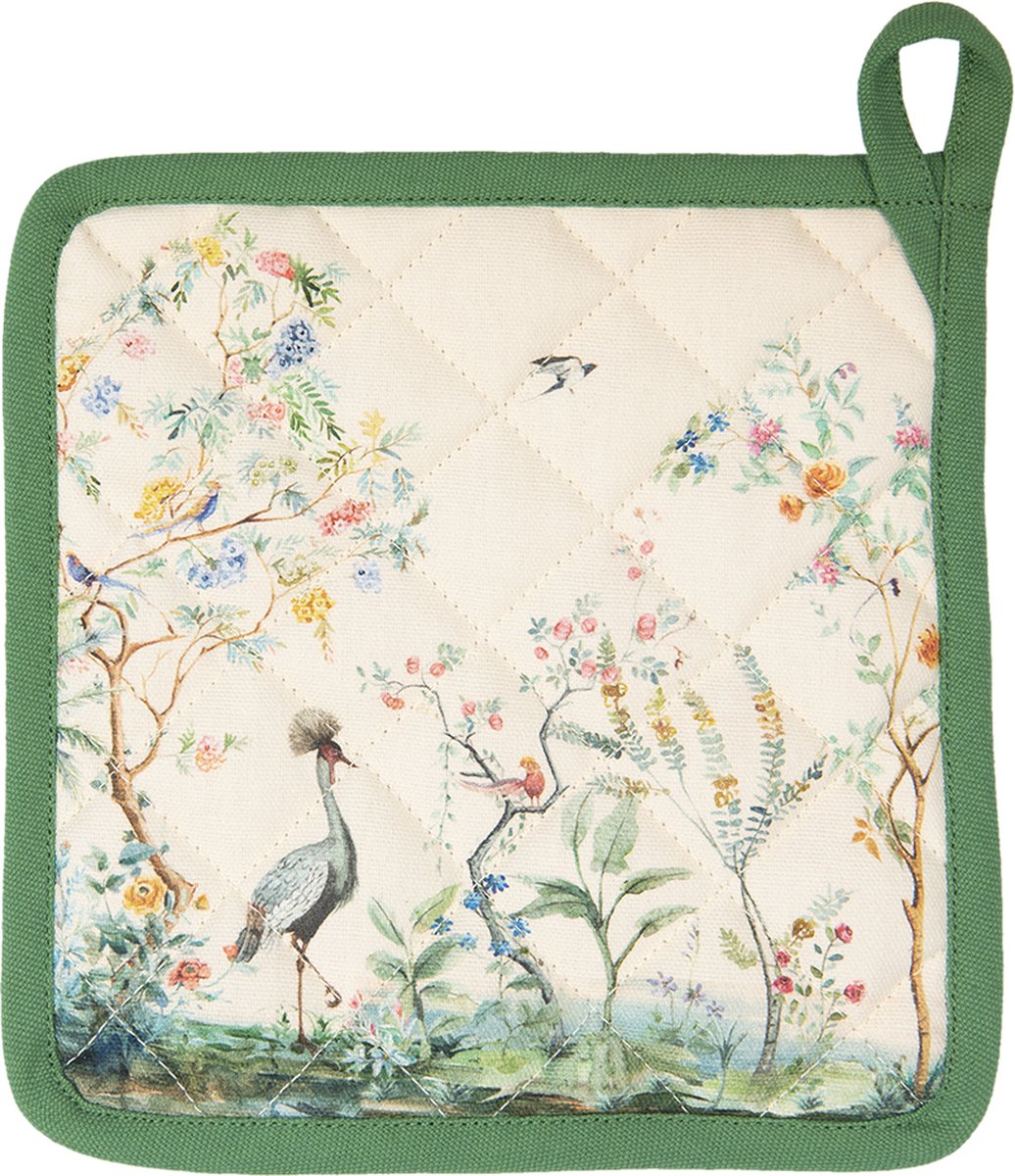 Clayre & Eef Pannenlap 20x20 cm Beige Katoen Vierkant Tropisch motief Afgiet Pannenlap