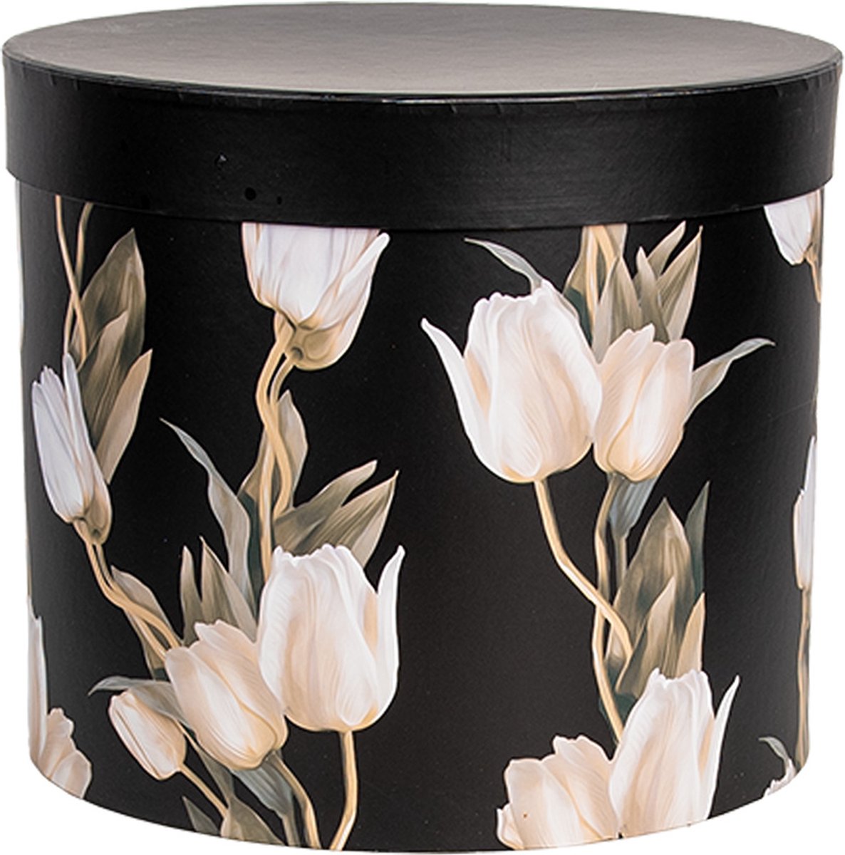 Clayre & Eef Opbergdoos Set van 3 Ø 24x21 / Ø 22x29/ Ø 19x18 cm Zwart Karton Rond Tulpen