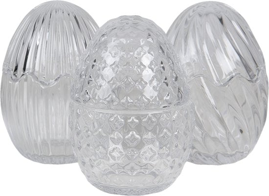 Clayre & Eef Bonbonniere met deksel Ei Ø 9*12 cm Transparant Glas Bonbonschaaltje Bonbonniere Kristal Decoratie Schaal