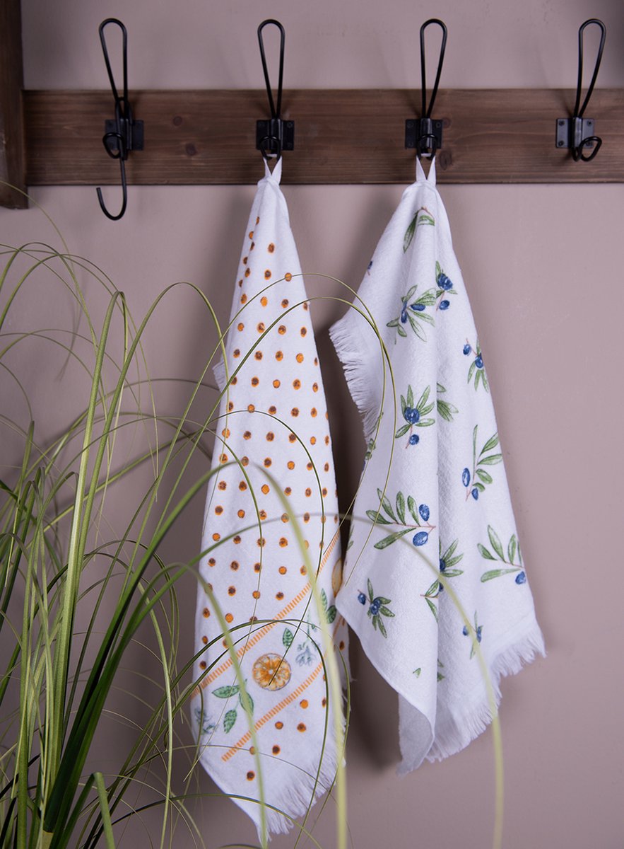Clayre & Eef Gastendoekje 40x66 cm Geel Katoen Citroenen Toilet handdoek Kleine handdoek Gastendoek