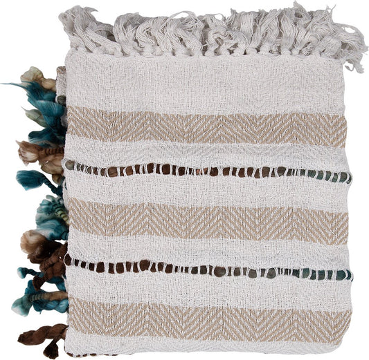 Clayre & Eef Plaid 125x150 cm Beige Katoen Strepen Deken