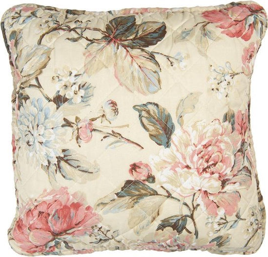 Clayre & Eef Kussenhoes 40*40 cm Beige Roze Polyester Katoen Vierkant Bloemen Sierkussenhoes Kussen hoes