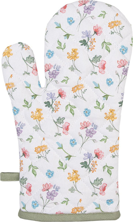 Clayre & Eef Ovenwant 18x30 cm Wit Groen Katoen Bloemen
