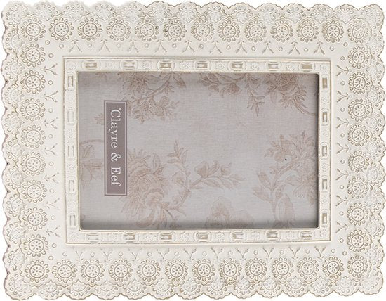 Clayre & Eef Fotolijst 10x15 cm Wit Kunststof Glas Rechthoek Fotokader Wissellijst Foto Frame