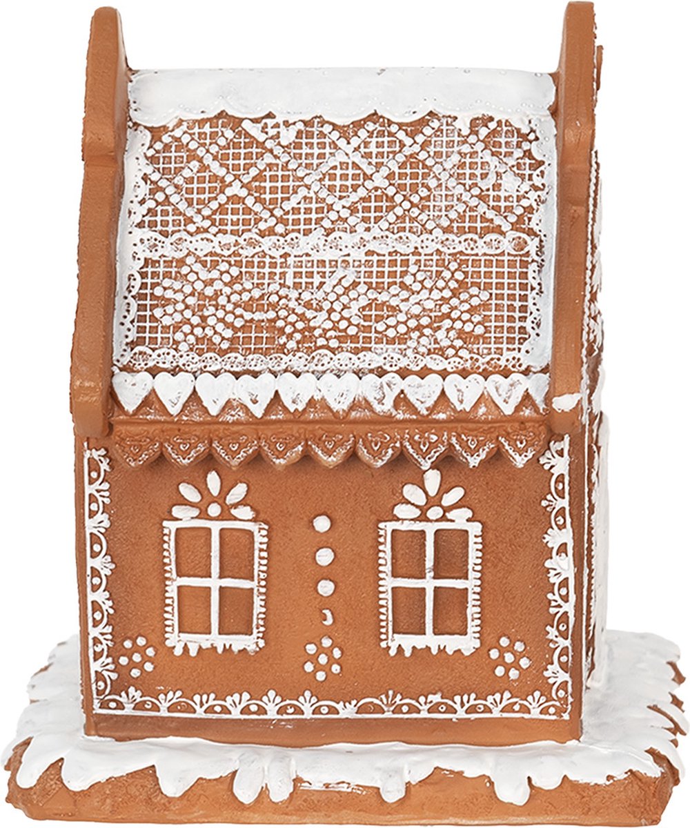 Clayre & Eef Kerstdecoratie met LED-verlichting Huis 17 cm Bruin Polyresin Peperkoekhuisje